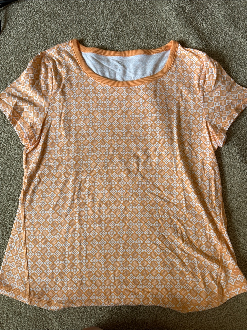 Talbots Peach Geometric Short Sleeve Scoop Tee